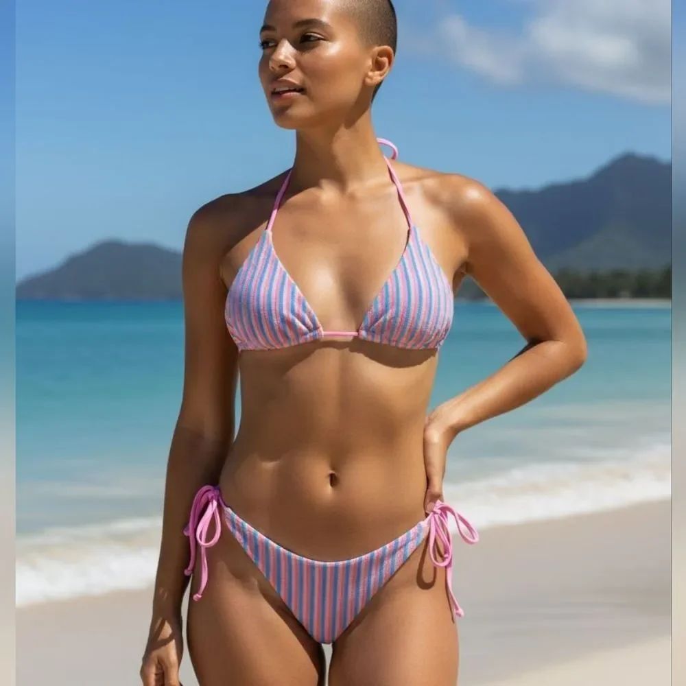 Never Worn- Striped Pink and Blue Bikini